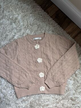Altar'd State Mauve Cable-Knit Cardigan with Floral Buttons